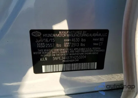 2015 Hyundai Sonata Sport z USA, uszkodzony, nr VIN 5NPE34AB7FH253204